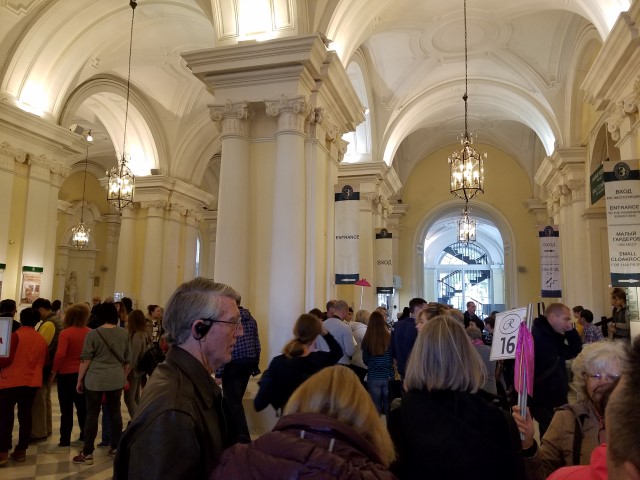 After getting inside we had to check our coats in the cloakroom and then fight through this crowd to enter the exhibit area