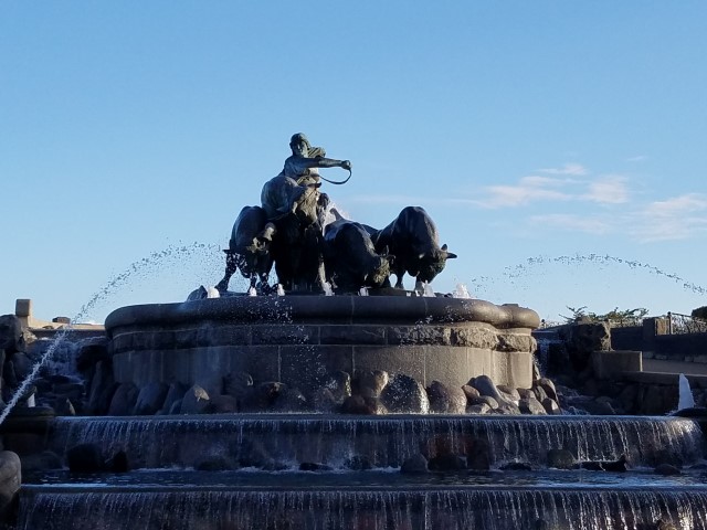 The Gefion Fountain is a large fountain on the harbour front. It features a large-scale group of animal figures being driven by the legendary Norse goddess, Gefjun.